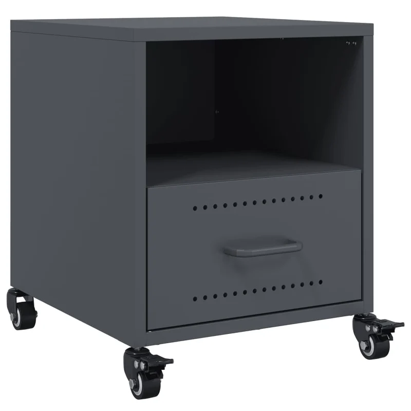 Lot de 2 tables de chevet sur roulettes avec tiroir et compartiment ouvert 36 x 39 x 43,5 cm acier anthracite DEC034823