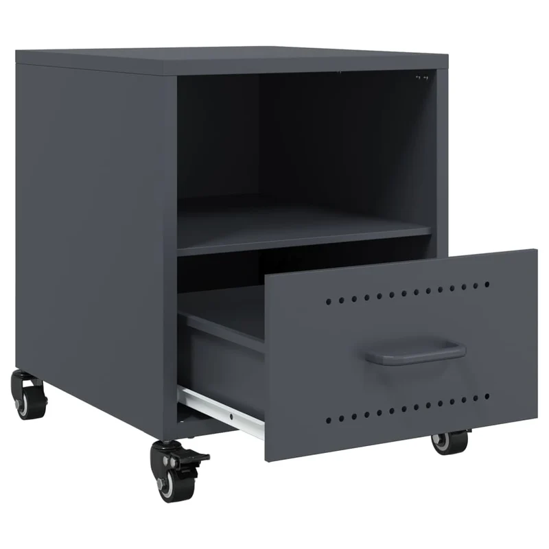 Lot de 2 tables de chevet sur roulettes avec tiroir et compartiment ouvert 36 x 39 x 43,5 cm acier anthracite DEC034823