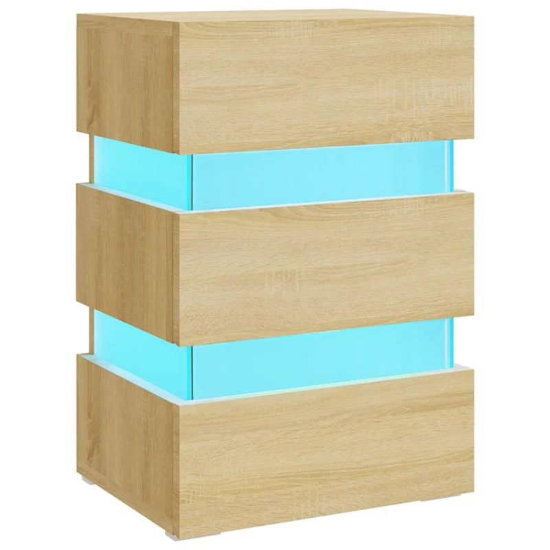 Table de chevet avec lumières LED et tiroirs 45 x 35 x 67cm bois d'ingénierie couleur chêne DEC034740