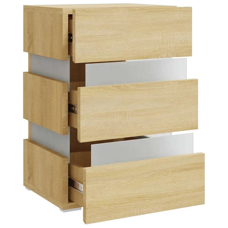 Table de chevet avec lumières LED et tiroirs 45 x 35 x 67cm bois d'ingénierie couleur chêne DEC034740