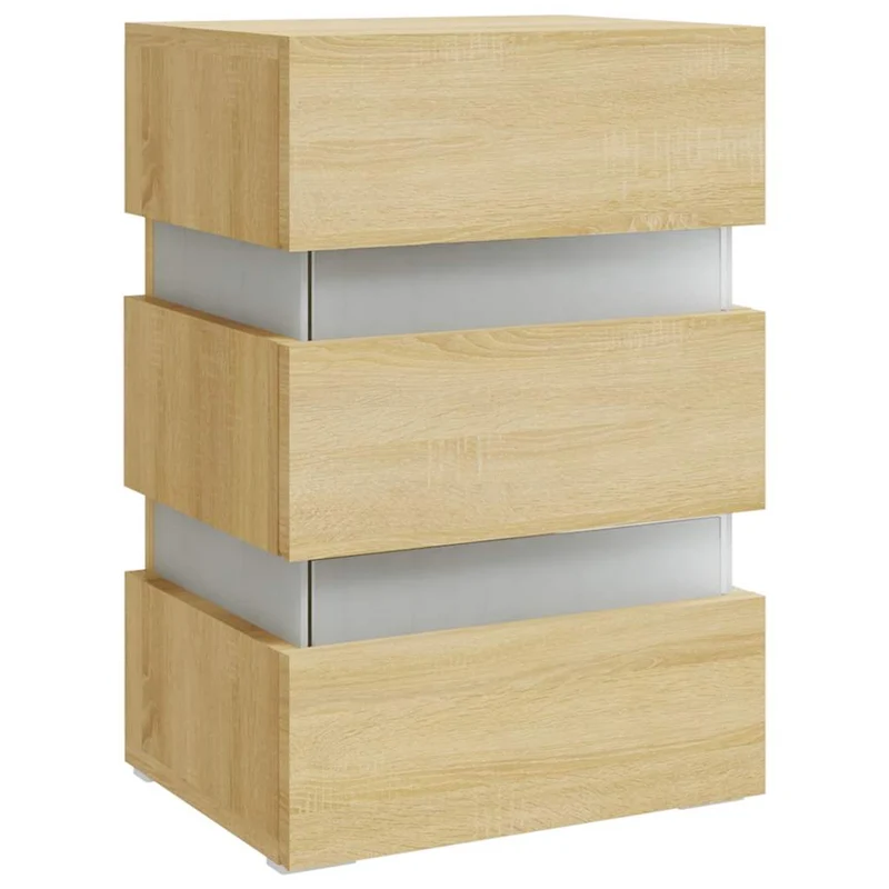 Table de chevet avec lumières LED et tiroirs 45 x 35 x 67cm bois d'ingénierie couleur chêne DEC034740