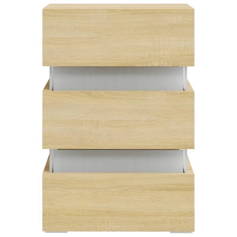 Table de chevet avec lumières LED et tiroirs 45 x 35 x 67cm bois d'ingénierie couleur chêne DEC034740
