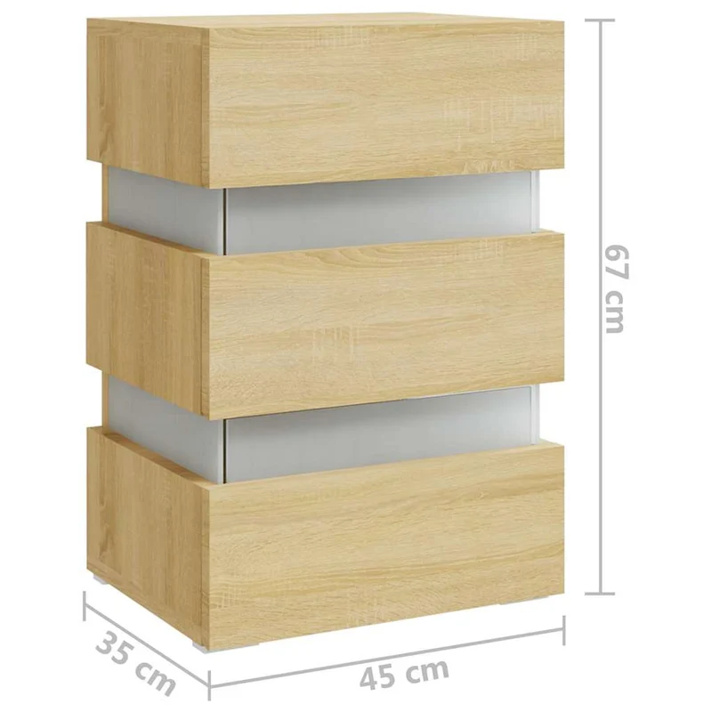 Table de chevet avec lumières LED et tiroirs 45 x 35 x 67cm bois d'ingénierie couleur chêne DEC034740