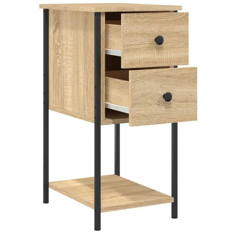 Table de chevet avec tiroirs et étagère 32 x 42 x 70 cm bois d'ingénierie couleur chêne et fer DEC033801