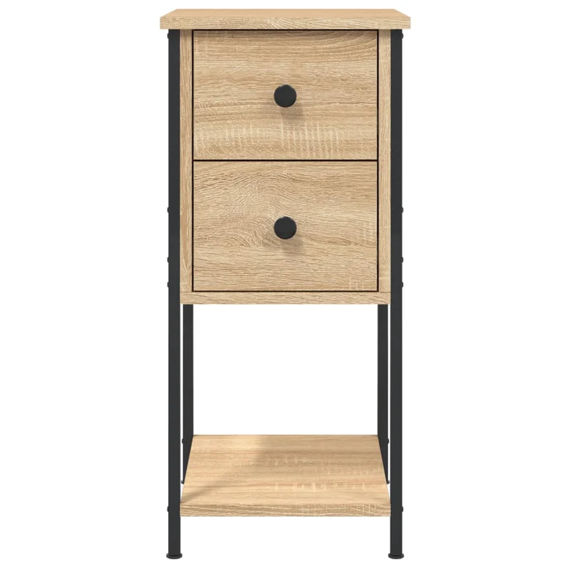 Table de chevet avec tiroirs et étagère 32 x 42 x 70 cm bois d'ingénierie couleur chêne et fer DEC033801
