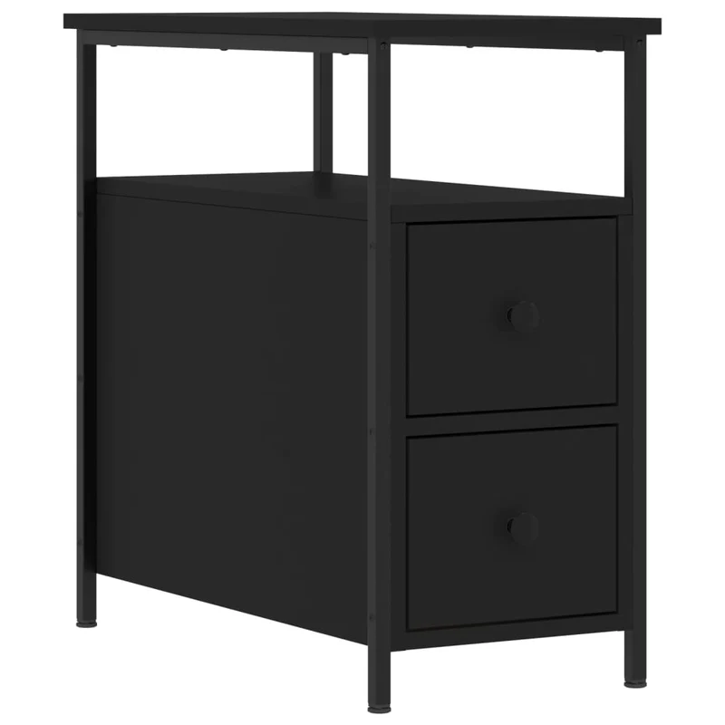 Lot de 2 tables de chevet avec deux tiroirs et étagère 30 x 60 x 60 cm bois d’ingénierie noir DEC035458
