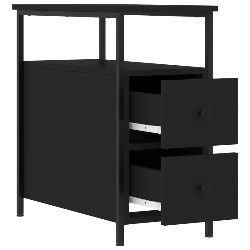 Lot de 2 tables de chevet avec deux tiroirs et étagère 30 x 60 x 60 cm bois d’ingénierie noir DEC035458