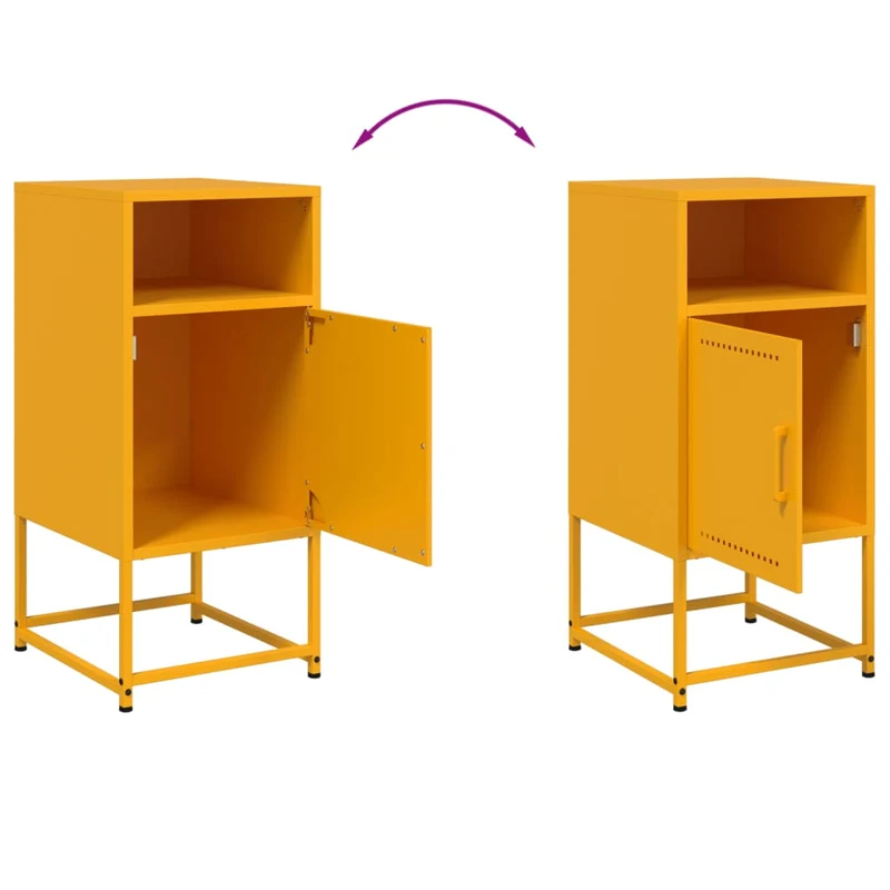 Lot de 2 tables de chevet avec compartiment avec porte et ouvert 36 x 39 x 78 cm acier jaune moutarde DEC035435