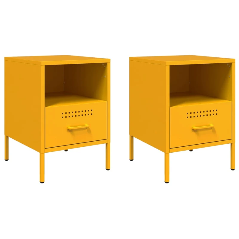 Lot de 2 tables de chevet avec tiroir et compartiment ouvert 36 x 39 x 50,5 cm acier jaune moutarde DEC035428