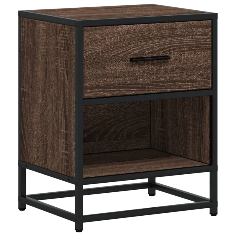 Lot de 2 tables de chevet avec tiroir et compartiment ouvert 40 x 31 x 50 cm bois ingénierie marron et acier DEC035161