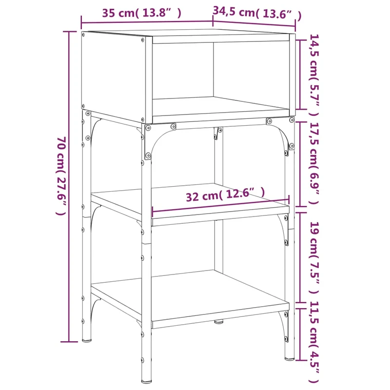 Lot de 2 tables de chevet avec étagères et compartiment ouvert 35 x 34,5 x 70 cm bois d'ingénierie marron DEC035158