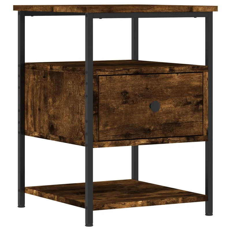 Lot de 2 tables de chevet avec tiroir et étagère 40 x 42 x 56 cm bois d'ingénierie marron et fer DEC035133