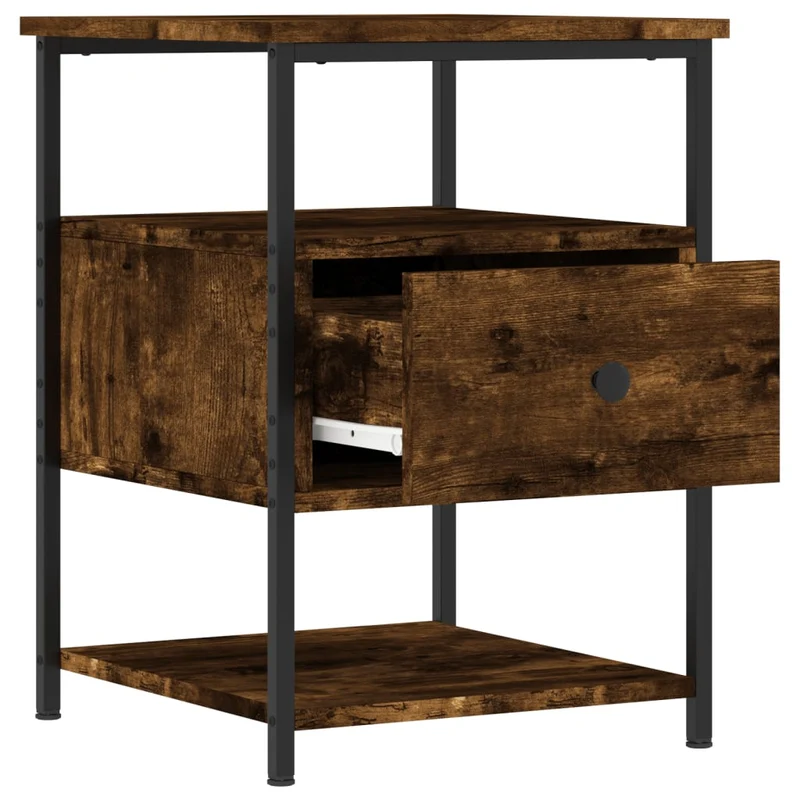 Lot de 2 tables de chevet avec tiroir et étagère 40 x 42 x 56 cm bois d'ingénierie marron et fer DEC035133