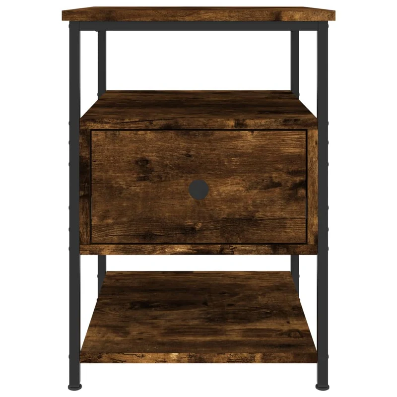 Lot de 2 tables de chevet avec tiroir et étagère 40 x 42 x 56 cm bois d'ingénierie marron et fer DEC035133