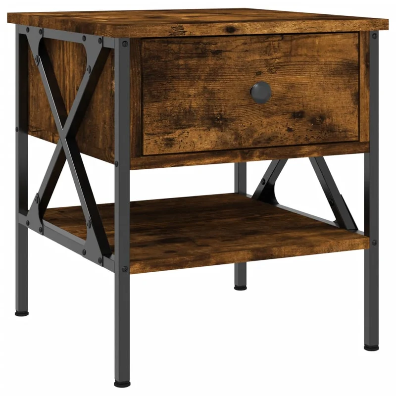 Lot de 2 tables de chevet avec tiroir et étagère 40 x 42 x 45 cm bois d’ingénierie marron et fer DEC035129