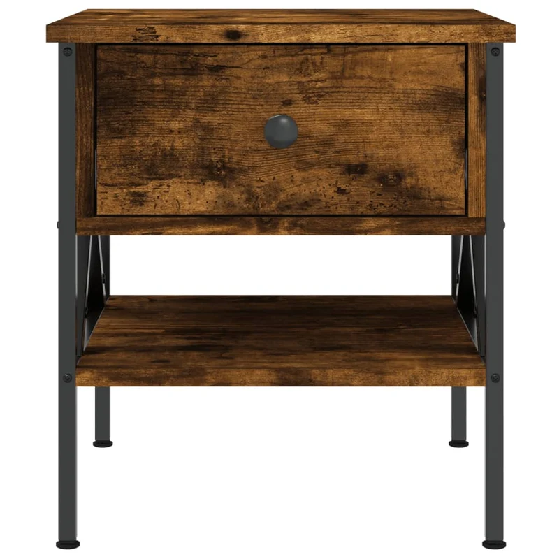 Lot de 2 tables de chevet avec tiroir et étagère 40 x 42 x 45 cm bois d’ingénierie marron et fer DEC035129