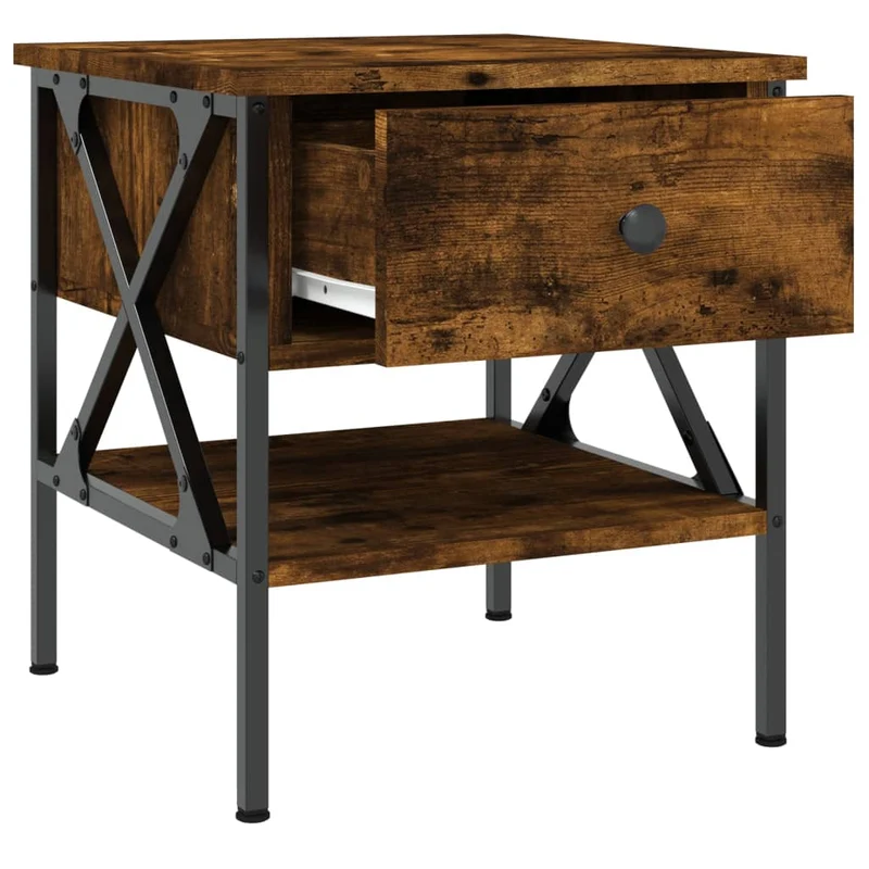 Lot de 2 tables de chevet avec tiroir et étagère 40 x 42 x 45 cm bois d’ingénierie marron et fer DEC035129