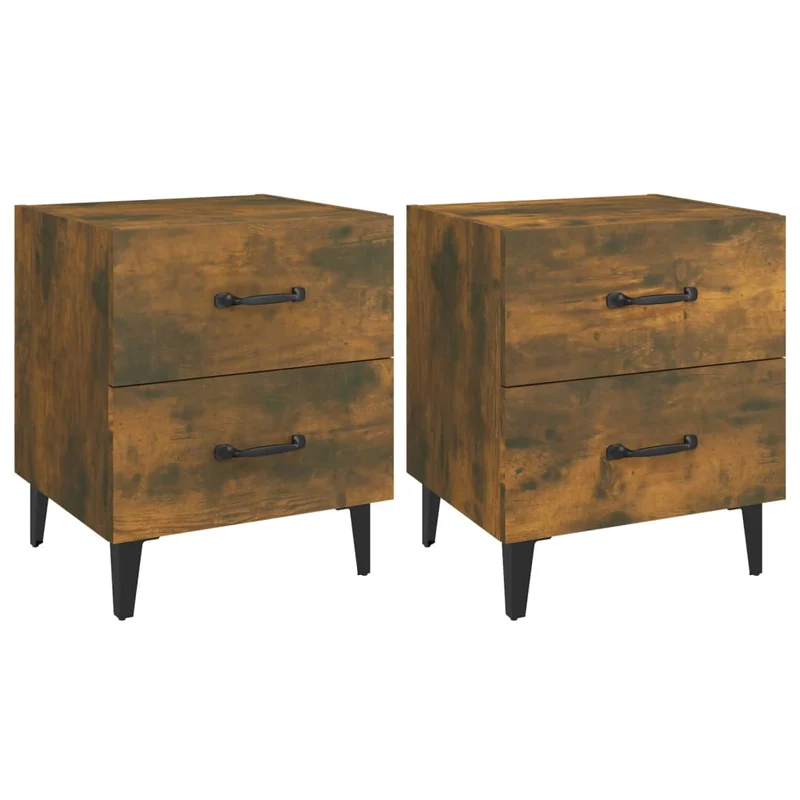 Lot de 2 tables de chevet avec deux tiroirs 40 x 35 x 47,5 cm bois d'ingénierie marron et métal DEC035088