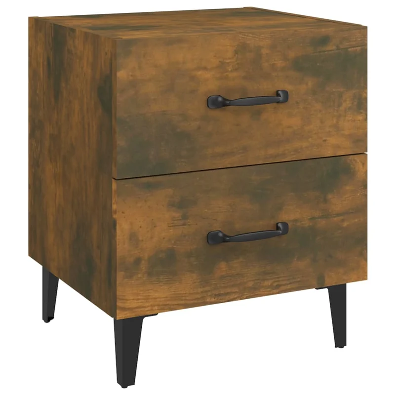 Lot de 2 tables de chevet avec deux tiroirs 40 x 35 x 47,5 cm bois d'ingénierie marron et métal DEC035088