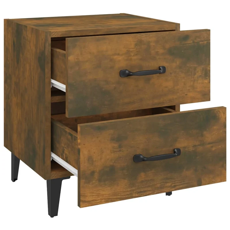 Lot de 2 tables de chevet avec deux tiroirs 40 x 35 x 47,5 cm bois d'ingénierie marron et métal DEC035088