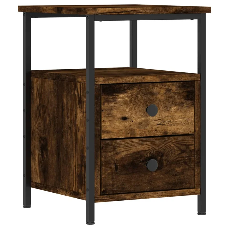 Lot de 2 tables de chevet avec tiroirs et étagère 34 x 35,5 x 50 cm bois ingénierie marron et fer DEC035062