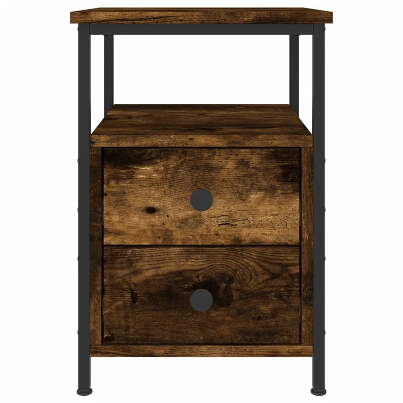Lot de 2 tables de chevet avec tiroirs et étagère 34 x 35,5 x 50 cm bois ingénierie marron et fer DEC035062