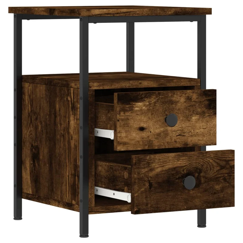 Lot de 2 tables de chevet avec tiroirs et étagère 34 x 35,5 x 50 cm bois ingénierie marron et fer DEC035062