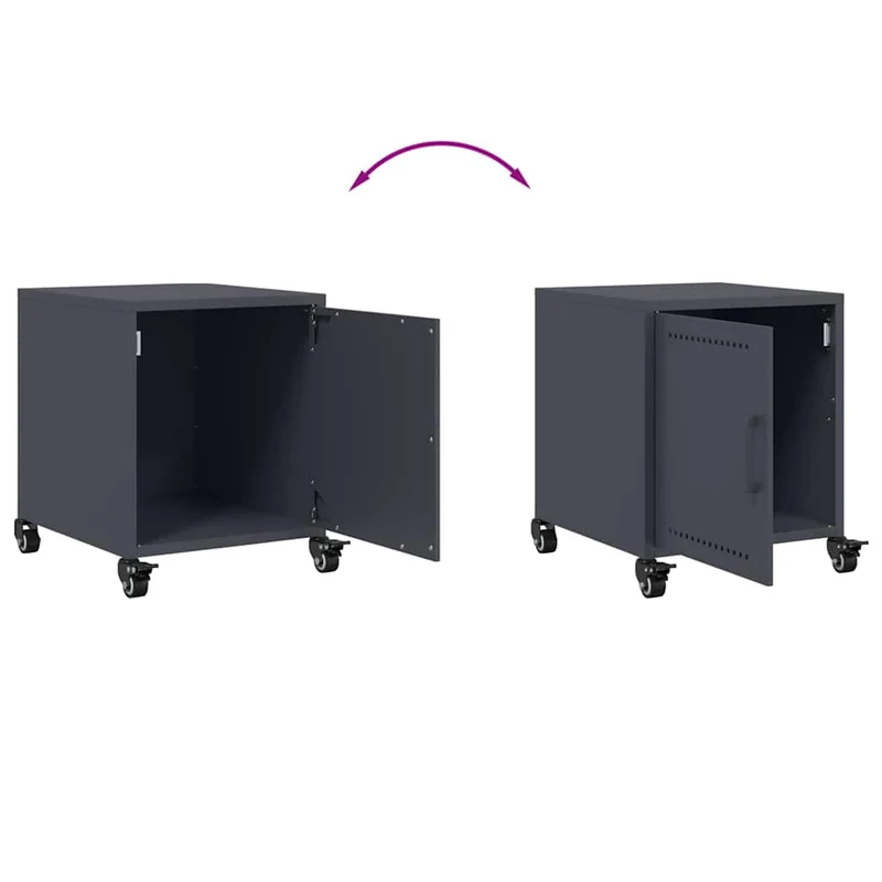 Lot de 2 tables de chevet sur roulettes avec compartiment avec porte 36 x 39 x 43,5 cm acier anthracite DEC034821