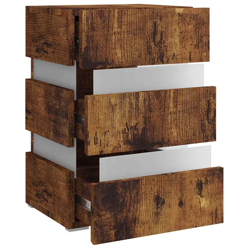 Table de chevet avec lumière LED et 3 tiroirs 45 x 35 x 67 cm bois d'ingénierie marron DEC034739
