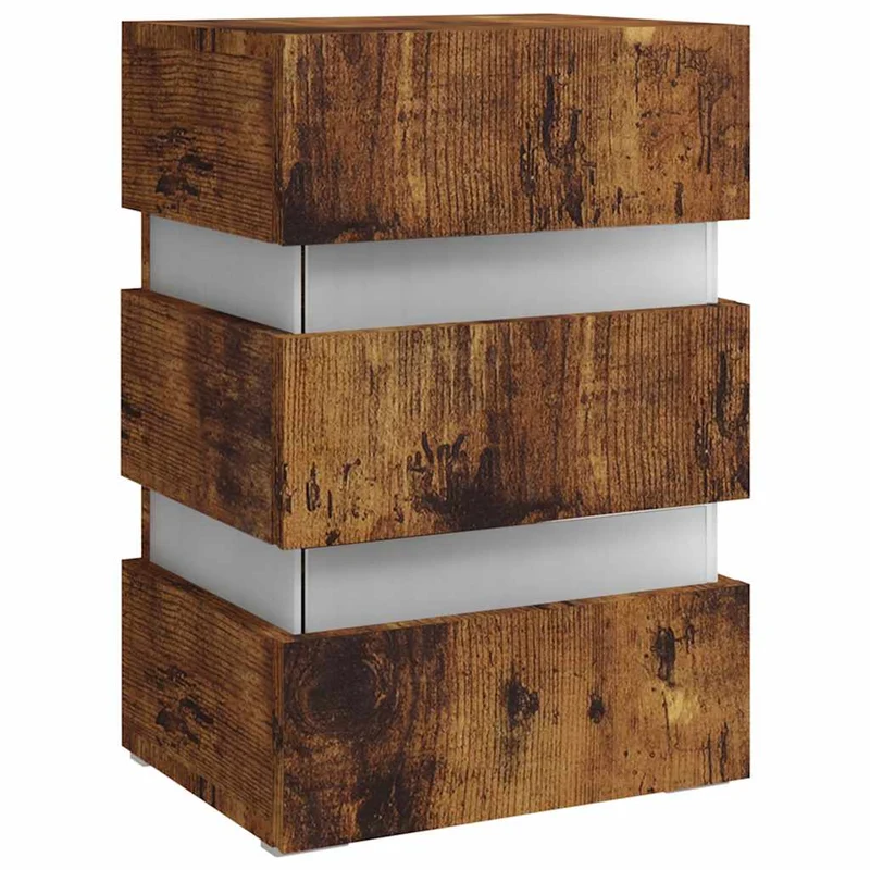 Table de chevet avec lumière LED et 3 tiroirs 45 x 35 x 67 cm bois d'ingénierie marron DEC034739