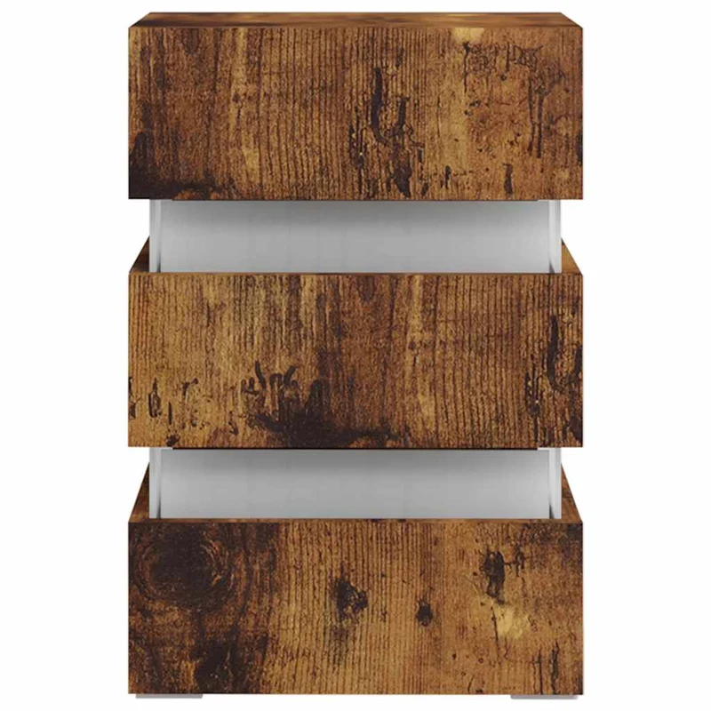 Table de chevet avec lumière LED et 3 tiroirs 45 x 35 x 67 cm bois d'ingénierie marron DEC034739