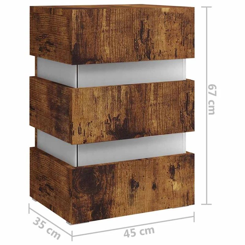 Table de chevet avec lumière LED et 3 tiroirs 45 x 35 x 67 cm bois d'ingénierie marron DEC034739