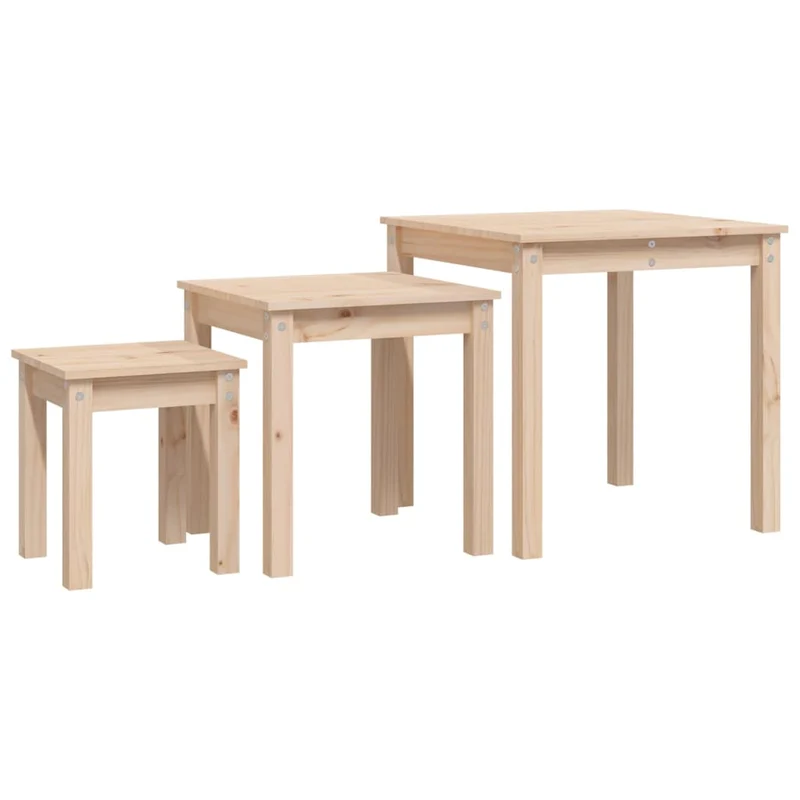 Lot de 3 tables d'appoint gigognes en bois de pin non traité DEC032703