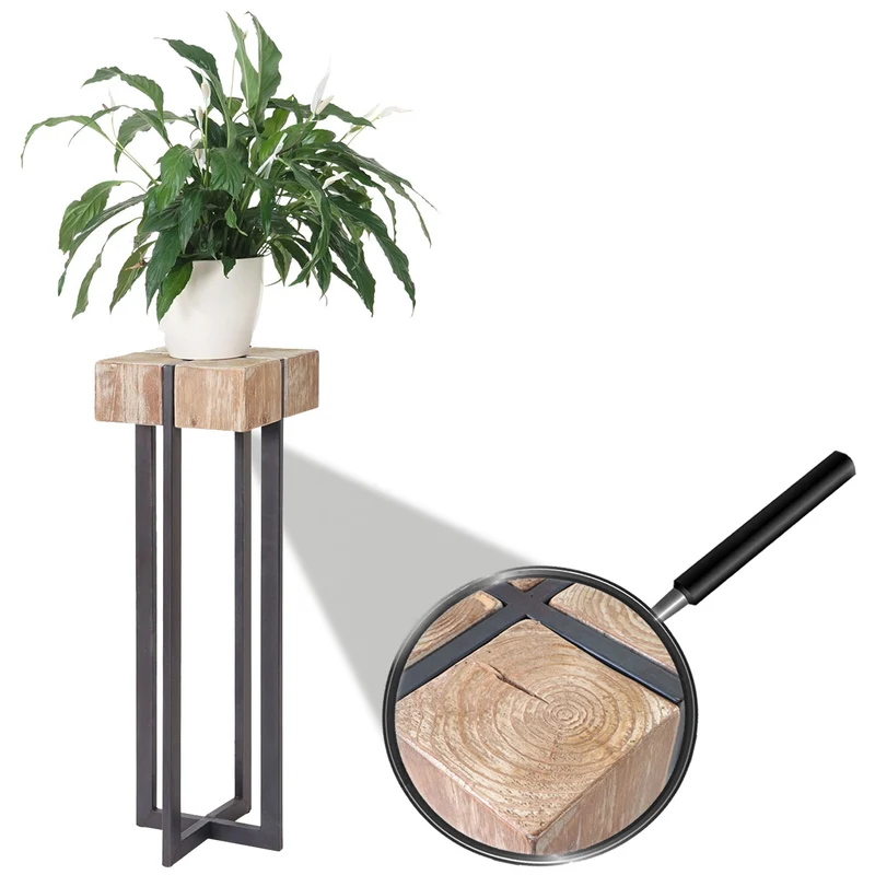 Table à plantes support à fleurs colonne en bois de sapin massif rustique certifié FSC 100x32x32cm 04_0005056
