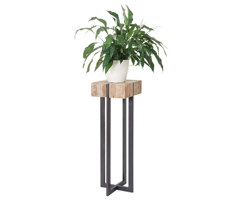 Table à plantes support à fleurs colonne en bois de sapin massif rustique certifié FSC 100x32x32cm 04_0005056