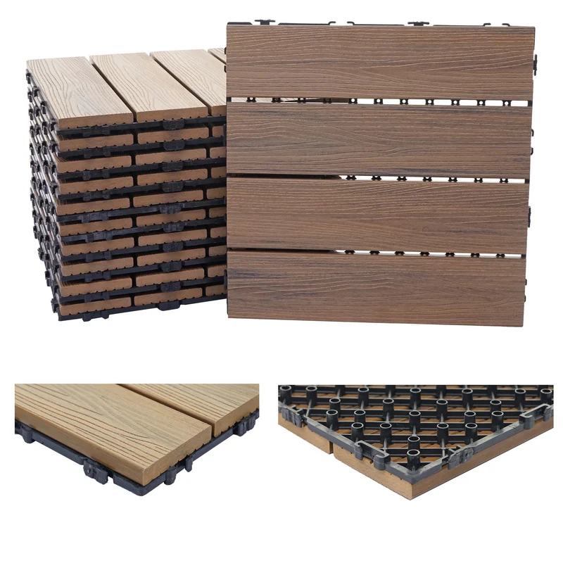 Dalles de terrasse x 11 aspect bois en WPC 30x30cm clipsable 1m² balcon jardin extérieur marron 04_0005428