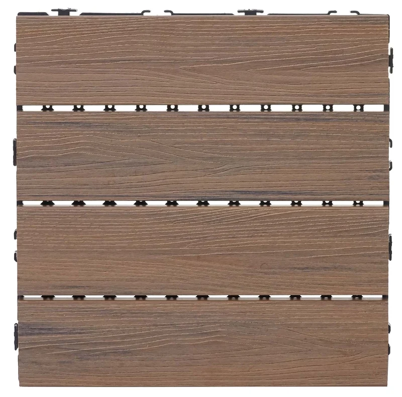 Dalles de terrasse x 11 aspect bois en WPC 30x30cm clipsable 1m² balcon jardin extérieur marron 04_0005428
