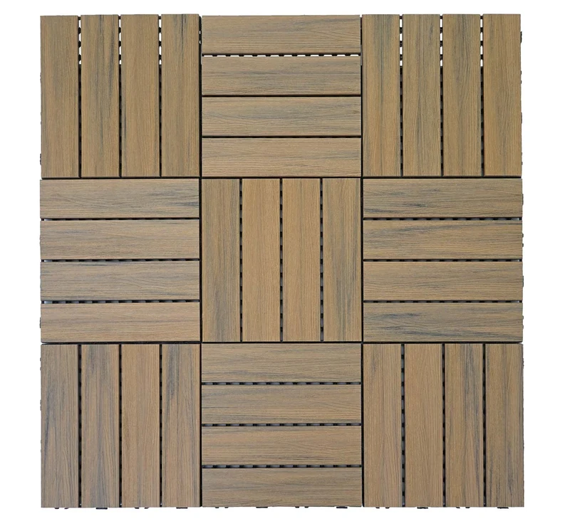 Dalles de terrasse x 11 aspect bois en WPC 30x30cm clipsable 1m² balcon jardin extérieur marron 04_0005428