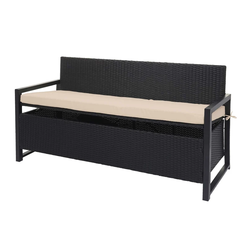 Banc 3 places en polyrotin hwc-f39 banc de jardin coffre banc compartiment de rangement coussin de siège de rangement coussin anthracite beige 04_0005802