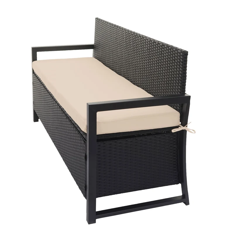 Banc 3 places en polyrotin hwc-f39 banc de jardin coffre banc compartiment de rangement coussin de siège de rangement coussin anthracite beige 04_0005802