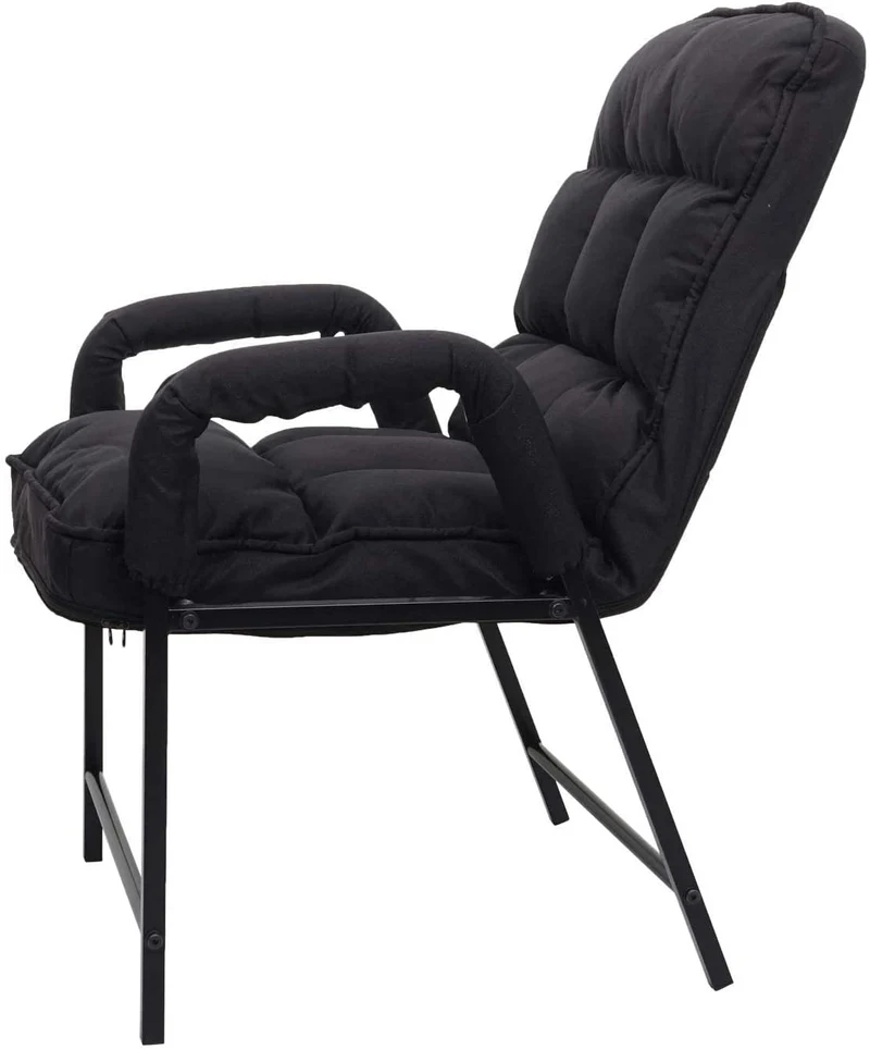 Chaise fauteuil lounge rembourrée dossier inclinable 160 kg métal réglable en tissu/textile noir FAL04053