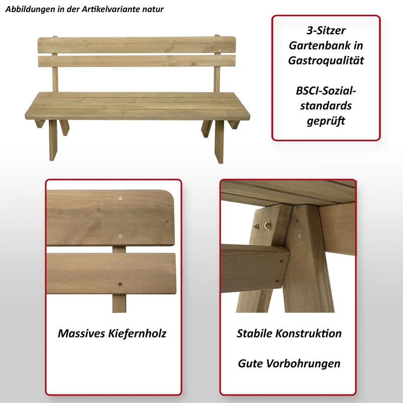 Banc de jardin hwc-l66 banc en bois banc de parc qualité gastronomique bois massif 148 cm blanc 04_0005834