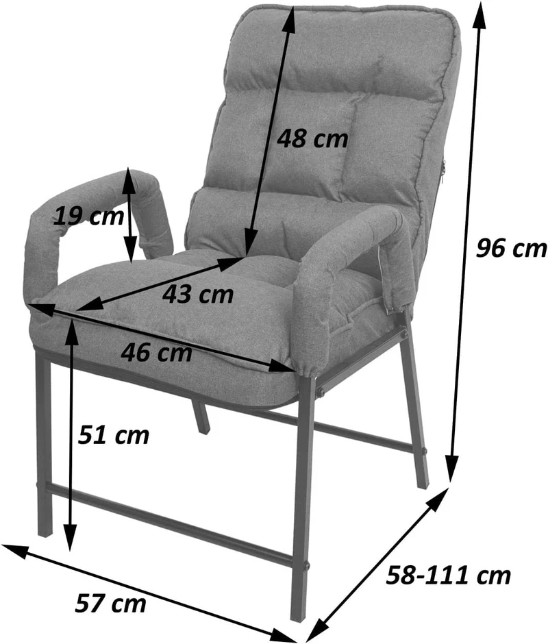 Chaise fauteuil lounge rembourrée dossier inclinable 160 kg métal réglable en tissu/textile gris foncé FAL04047