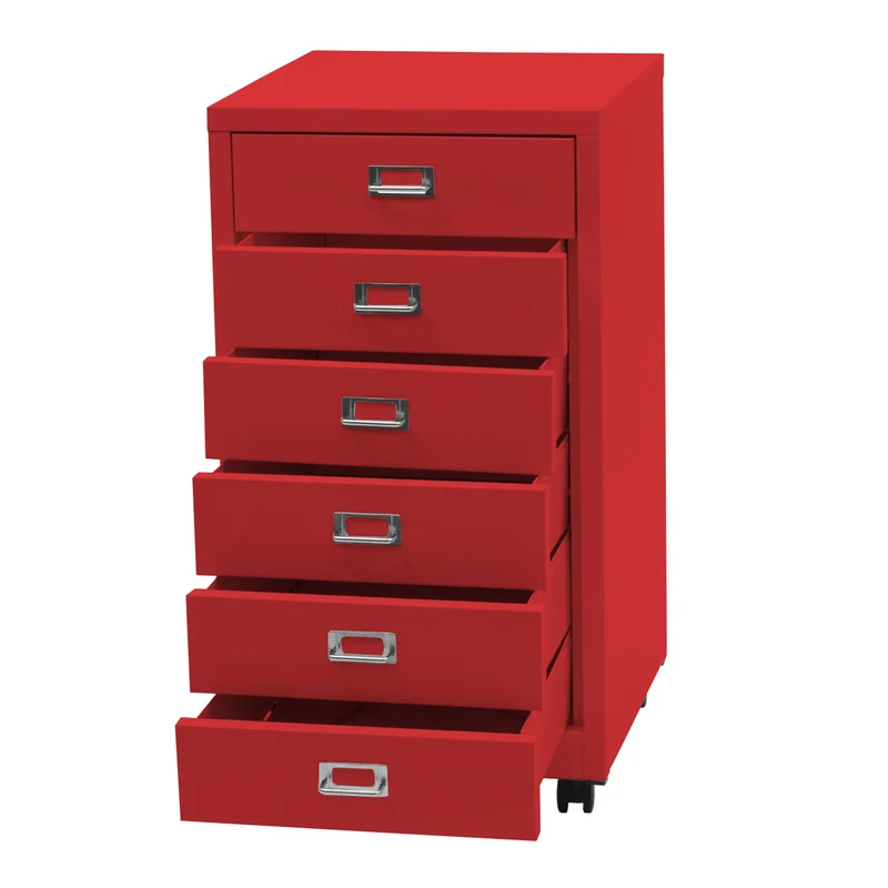 Roll conteneur hwc-l49 armoire à tiroirs armoire en acier classeur métal 75 x 40 x 41 cm 6 tiroirs rouge 04_0008274