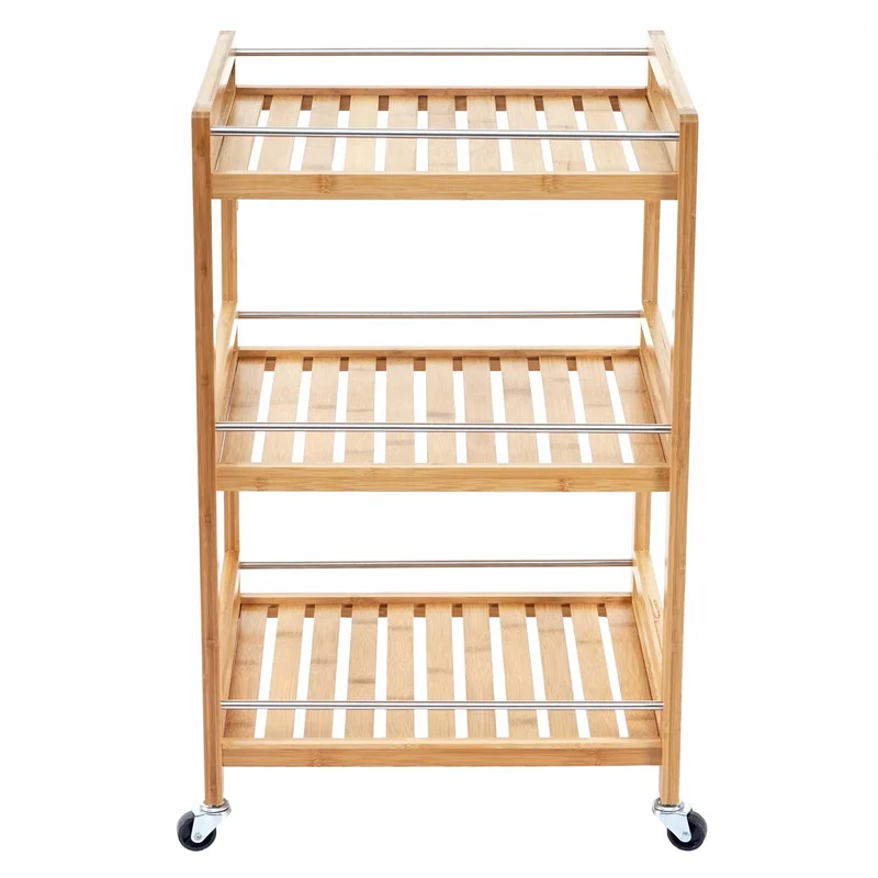 Chariot à roulettes service cuisine chariot polyvalent de bar en bambou 76x46x38cm 04_0002438