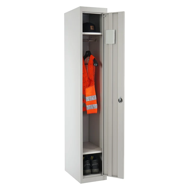 Casier armoire à vêtements avec tringle à vêtements et miroir 180 x 30 x 50 cm en métal gris 04_0006202