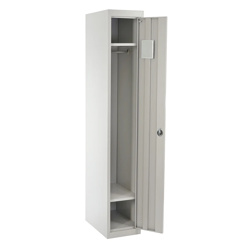 Casier armoire à vêtements avec tringle à vêtements et miroir 180 x 30 x 50 cm en métal gris 04_0006202