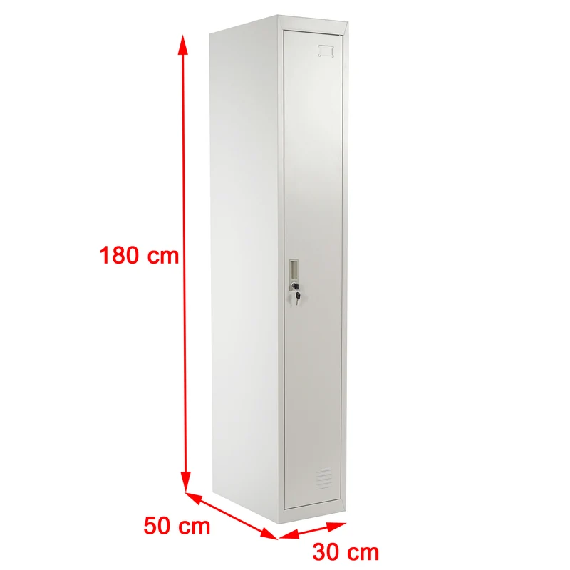 Casier armoire à vêtements avec tringle à vêtements et miroir 180 x 30 x 50 cm en métal gris 04_0006202