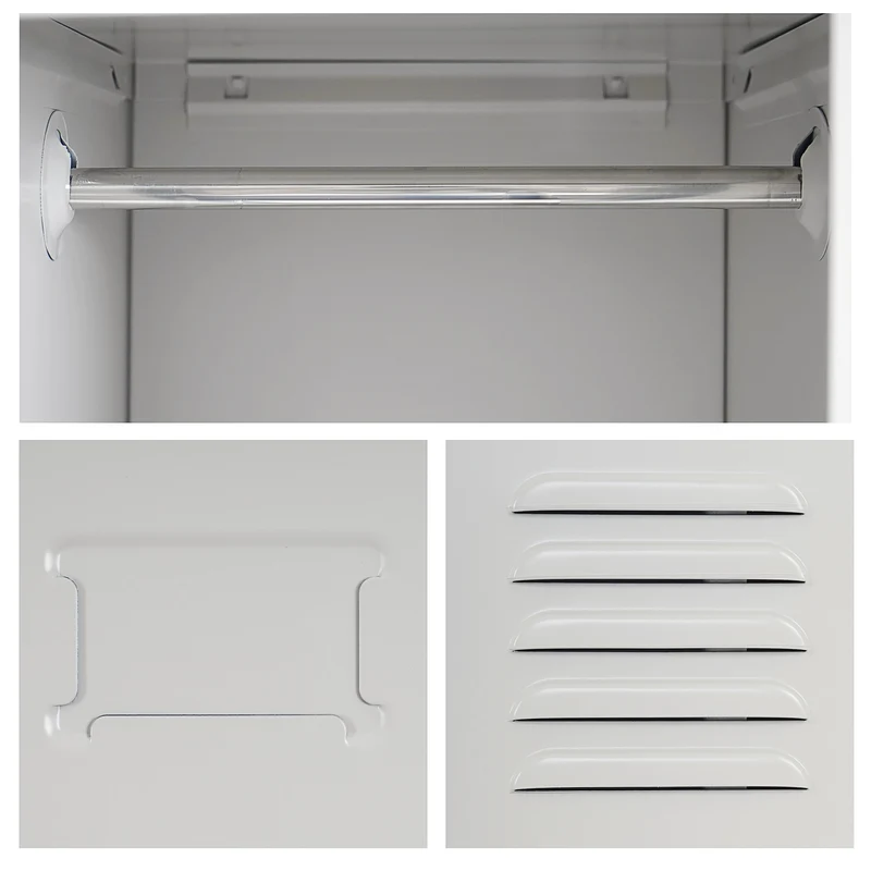 Casier armoire à vêtements avec tringle à vêtements et miroir 180 x 30 x 50 cm en métal gris 04_0006202