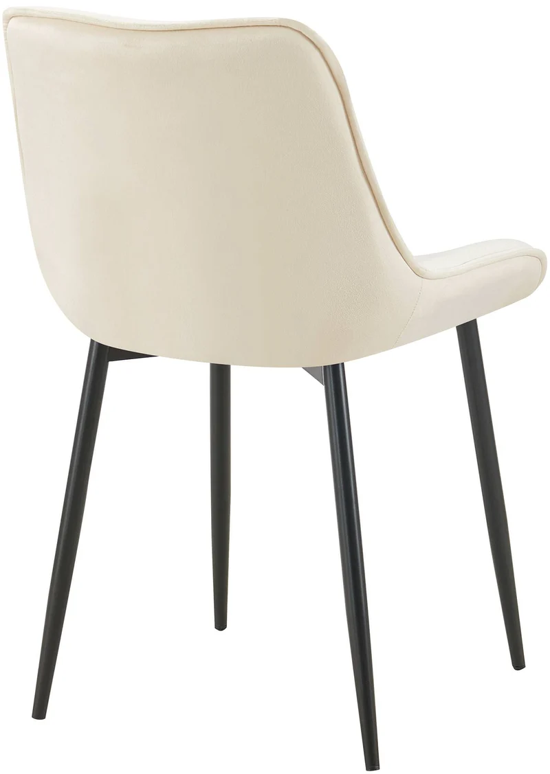 Lot de 2 chaises de salle à manger assise et dossier capitonné en velours crème et métal noir 10_0007322